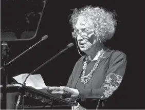  ?? GETTY IMAGES ?? Margaret Atwood speaks on stage during the annual Make Equality Reality Gala hosted by Equality Now in New York City on Nov. 19, 2019.