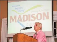  ?? PHOTO COURTESY MADISON COUNTY TOURISM ?? Emily Marshall speaks at Madison County Tourism’s Annual Dinner, where she accepted the Champion of Tourism Award on behalf of Dr. Joan M. Johnson.