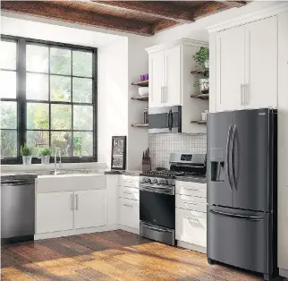  ?? FRIGIDAIRE ?? Appliances, such as the Frigidaire Gallery Smudge-Proof Black Stainless Steel Collection, can be an unexpected source of intense colour, rather than fading into the background.