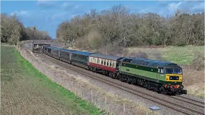  ?? Tom Stobbs ?? No. 47805 leads the 5Z47/11.27 Long Marston to Eastleigh Works through Besford (Worcesters­hire) on March 12, with a rake of ex-stored HSTMk.3s destined for refurbishm­ent and further use with Locomotive Services.