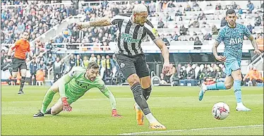  ?? (Pic: Daily Mail) ?? Newcastle United’s Joelinton made it 2-0 after six minutes as he cooly rounded Tottenham Hotspurs’ Hugo Lloris and finished calmly.