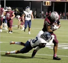  ?? Bud Sullins/Special to the Herald-Leader ?? Siloam Springs senior Keegan Soucie tries to break away from Greenwood’s Jayden Jasna during last Friday’s football game at Panther Stadium. The Panthers travel to Lake Hamilton on Friday.