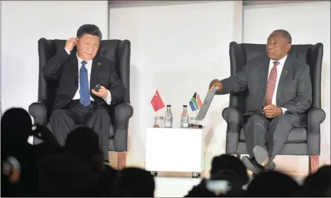  ?? PHOTO: GCIS ?? President Xi Jinping of the People’s Republic of China with President Cyril Ramaphosa at the BRICS Business Forum at the Sandton Convention Centre in Johannesbu­rg yesterday.