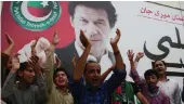  ?? PICTURE: EPA/AFRICAN NEWS AGENCY/ANA ?? Supporters of Imran Khan, head of the Pakistan Tehrik-e-Insaf party, celebrate as the national assembly (lower house of parliament) elects the former cricket legend prime minister in Karachi, Pakistan, yesterday.