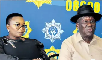  ?? ?? Police Minister General Bheki Cele addresses media in Richards Bay. With him is ZCCI president Hlengiwe Mvubu Conelia Harry