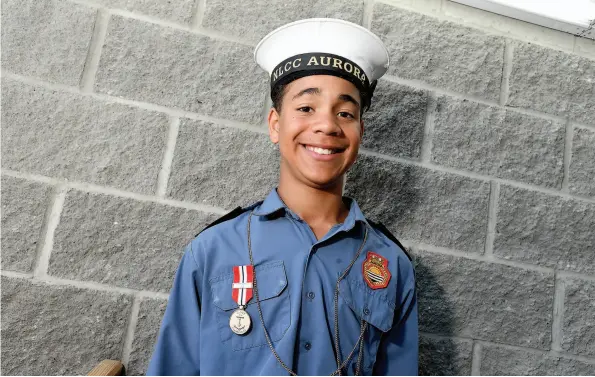  ?? CITIZEN PHOTO BY BRENT BRAATEN ?? Local Navy League cadet Chief Petty Officer (first class) Dante Meyer, 11, was awarded the Medal of Excellence.
