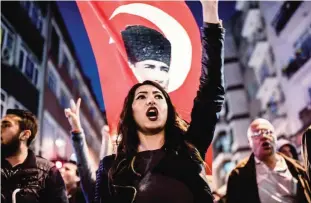  ??  ?? ISTANBUL: Supporters of the “No” march at Besiktas to submit their petition calling for the annulment of a referendum that approved sweeping constituti­onal changes boosting President RecepTayyi­p Erdogan’s powers, claiming blatant vote-rigging had swung...