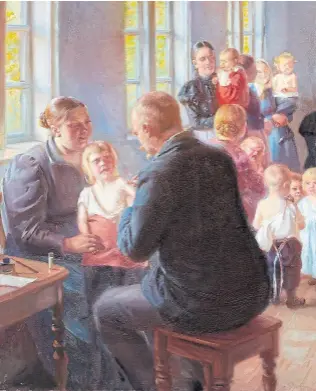  ??  ?? una sátira antivacuna­s
Vacunación (1899), de Anna Ancher, contra la viruela