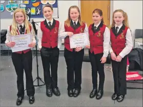  ?? ?? Second placed junior ensemble members, from left, Amelie Ralston, Lewis Smith, Taylor Black, Sophie Millar and Maida Walker.