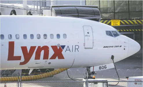  ?? TODD KOROL / THE CANADIAN PRESS ?? Canadian discount airline Lynx Air, which filed for creditor protection last week, owed $25.6 million in unpaid taxes
to the federal government and $47.8 million to various trade creditors, according to court documents.