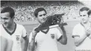  ??  ?? Gerd Müller with the Bundesliga "Torschütze­nkanone" or goal scorer's canon, which he won on seven occasions.