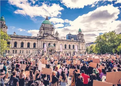  ?? KEVIN SCOTT ?? Rally: crowds outside Belfast City Hall at a Black Lives Matter protest in June