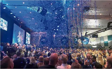  ??  ?? Reason to cheer: Norwegian Conservati­ve Party members and supporters celebratin­g at an election-night party in Oslo. — Reuters