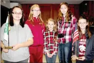  ?? PHOTOS LYNN KUTTER ENTERPRISE-LEADER ?? Officers for Lincoln 4-H Club are (left to right) secretary Abigail Bowers, president Chloe Dawson, song leader Tesa Pack, photograph­er Jordan Montgomery and reporter Hannah Noyce. Not pictured are treasurer Hayden Pack, recreation leader Landon Napier...