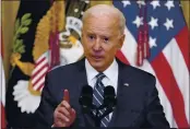  ?? EVAN VUCCI — THE ASSOCIATED PRESS ?? President Joe Biden speaks during a news conference in the East Room of the White House in Washington on Thursday.