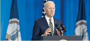  ?? Associated Press ?? ■ President Joe Biden speaks Thursday about prescripti­on drug costs at the Daniel Technology Center of Germanna Community College – Culpeper Campus in Culpeper, Va.