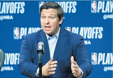  ?? STEPHEN M. DOWELL/ORLANDO SENTINEL ?? Florida Gov. Ron DeSantis would love it if the NBA playoffs were held at ESPN Wide of Sports on Disney World property.