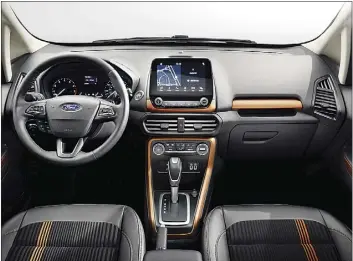  ??  ?? An optional 8-inch touchscree­n dominates the dash of Ford’s new EcoSport compact crossover vehicle.