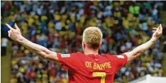  ?? Foto: dpa ?? Kevin De Bruyne dirigierte gegen Brasilien eine starke belgische Mannschaft. Deren Reise soll im Halbfinale aber noch nicht zu Ende sein.