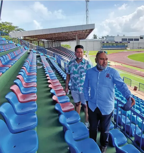  ?? Photo.Salote Qalubau ?? Fijian Drua head of Commerical and Marketing Shane Hussein (left) and the Lautoka City Council chief executive officer Mohammed Anees Khan during the walkthroug­h of Churchill Park on March 2,2023.