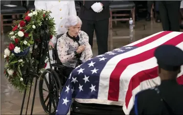  ?? J. SCOTT APPLEWHITE — THE ASSOCIATED PRESS FILE ?? Roberta McCain, the mother of Sen. John McCain of Arizona, stops at his flag-draped casket in the U.S. Capitol rotunda Aug. 31, 2018, during a farewell ceremony in Washington. Roberta McCain, has died. She was 108.