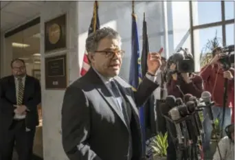  ?? J. SCOTT APPLEWHITE — THE ASSOCIATED PRESS ?? Sen. Al Franken, D-Minn., speaks to the media on Capitol Hill, Monday in Washington.