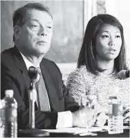  ??  ?? Crystal Pepper, daughter of Dr David Dao, accompanie­d by attorney Stephen Golan, speaks at a news conference in Chicago. AIRPORT OFFICERS