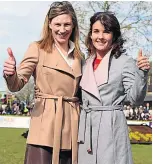  ??  ?? THUMB THING SPECIAL: Nina Carberry with Katie Walsh at Punchestow­n yesterday