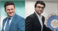  ??  ?? Cricket South Africa (CSA) Cricket Director Graeme Smith (left) and BCCI President Sourav Ganguly.