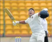  ?? PTI ?? Sarfaraz Khan celebrates after scoring his century during Day 2 of the Ranji Trophy final in Bengaluru on Thursday.