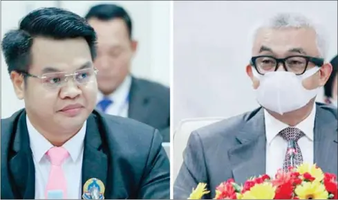  ?? FINANCE MINISTRY ?? Cambodia Youth Party head Pich Sros and finance minister Aun Pornmoniro­th during the meeting on Tuesday. The objective of the law is to better clarify the definition of state assets and reduce the risk of collusion and private overlap of ownership.