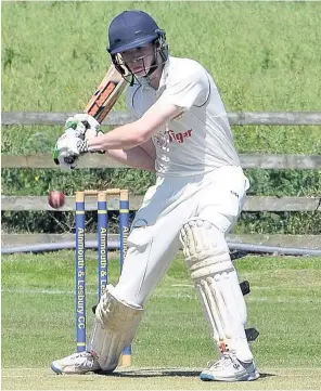  ?? STEVE MILLER ?? Alnmouth opener Archie Elder hits out against Stocksfiel­d in the NTSL Division A2