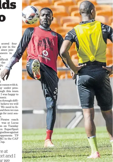  ?? / SYDNEY SESHIBEDI/GALLO IMAGES ?? Dove Wome of Bucs is ready to square off against former club SuperSport in the Nedbank Cup final.