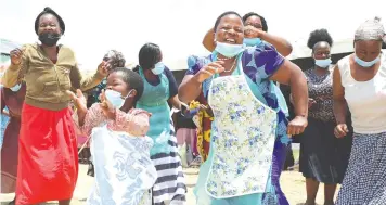  ?? — Pictures: John Manzongo ?? Women dance as they welcome and celebrate Amai Mnangagwa’s initiative­s to have them screened for breast and cervical cancer in Harare yesterday.