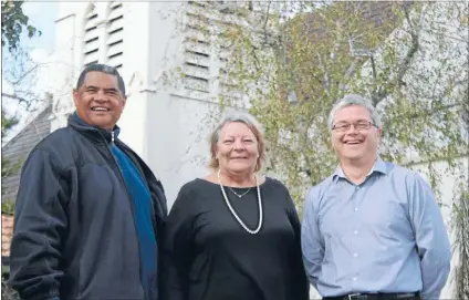  ?? Photo: JESS LEE ?? Standing together: Mt Eden’s Greyfriars Presbyteri­an Church has joined with Epsom Presbyteri­an Church to pool resources and manpower, from left, Rev Ronald Lau’ese, Pat McKinney and Rev John Malcolm.