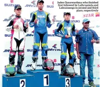  ??  ?? Jaden Gunawarden­a who finished first followed by Lalhruaize­la and Lalnunsang­a in second and third place, respective­ly