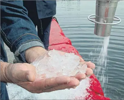  ?? INMA SAINZ DE BARANDA ?? El patrón mayor de Barcelona, José Manuel Juárez, con hielo recién salido de la manguera