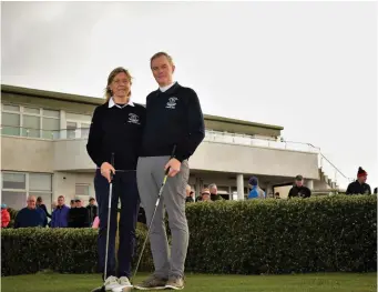  ??  ?? Strandhill Golf Club captains Brigid & Pat Glynn during Saturday’s Captains Drive Scramble competitio­n.