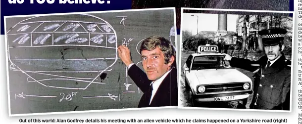  ?? ?? Out of this world: Alan Godfrey details his meeting with an alien vehicle which he claims happened on a Yorkshire road (right)