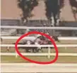  ??  ?? Gold Coast jockey Jordan Grob (inset) and the moment he fell.