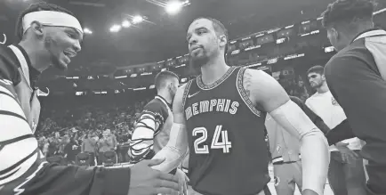  ?? JOE RONDONE/THE COMMERCIAL APPEAL ?? Grizzlies guard Dillon Brooks is introduced to a stadium full of booing fans before they take on the Warriors for Game 4 of the second round of the 2022 NBA playoffs on Monday at Chase Center.