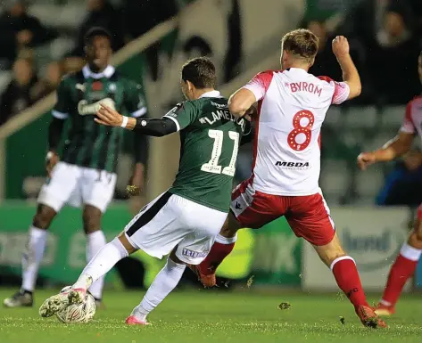  ??  ?? Ruben Lameiras scores Plymouth Argyle’s winning goal against Stevenage on SaturdayDA­VE ROWNTREE/PPAUK