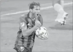  ?? THE CANADIAN PRESS/PAUL CHIASSON ?? Montreal Impact midfielder Ignacio Piatti celebrates after scoring on a penalty kick against the Orlando City SC during second half MLS action Saturday, August 5, 2017 in Montreal. Piatti has been named Major League Soccer's player of the month for...