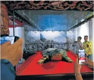  ?? Picture: MANAN VATSYAYANA/ AFP ?? ETERNAL SHELL: Tourists take pictures of an embalmed giant turtle displayed at the Ngoc Son temple