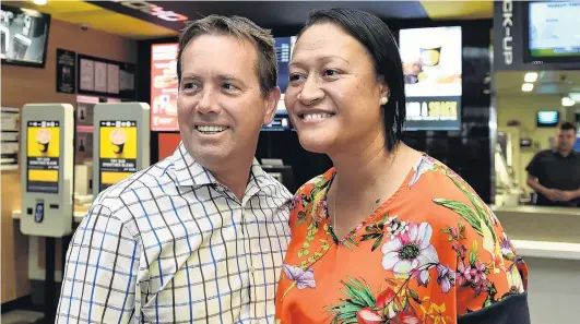  ?? PHOTO: GREGOR RICHARDSON ?? Serving up more than burgers and fries . . . McDonald’s owneropera­tors Justin and Eterei Stonelake, in their George St restaurant.