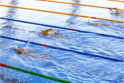  ?? (PIA 3) ?? TRAINING AT NEW CLARK CITY. City Aquatics Center.
Swimmers of the Israel national team prepare for the Tokyo Olympics at New Clark