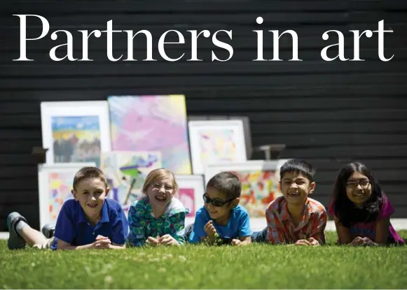  ?? CARLOS OSORIO/TORONTO STAR ?? Young artists at Ronald McDonald House in Toronto, with their creations. From left, Patrick McCarthy, 10, Aliviah Goode, 10, Armaan Momand, 5, Aemaan Momand, 7, and Dhvani Patel, 14.