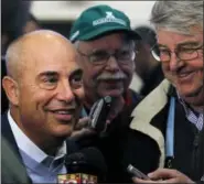  ?? GARRY JONES — THE ASSOCIATED PRESS ?? Trainer Mark Casse laughs with reporters following the post position draw for the 143rd running of the Kentucky Derby Wednesday.