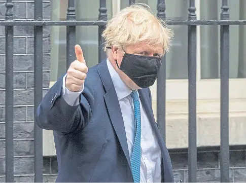  ??  ?? THUMBS UP: Boris Johnson welcomed a full public inquiry into the government’s handling of the Covid pandemic.