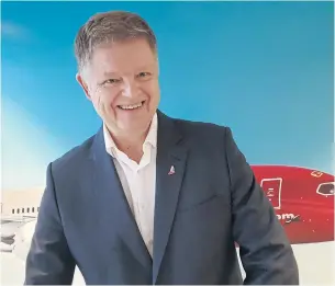  ?? REUTERS ?? Jacob Schram, new CEO of Norwegian Air, smiles during a news conference in Oslo on Wednesday.